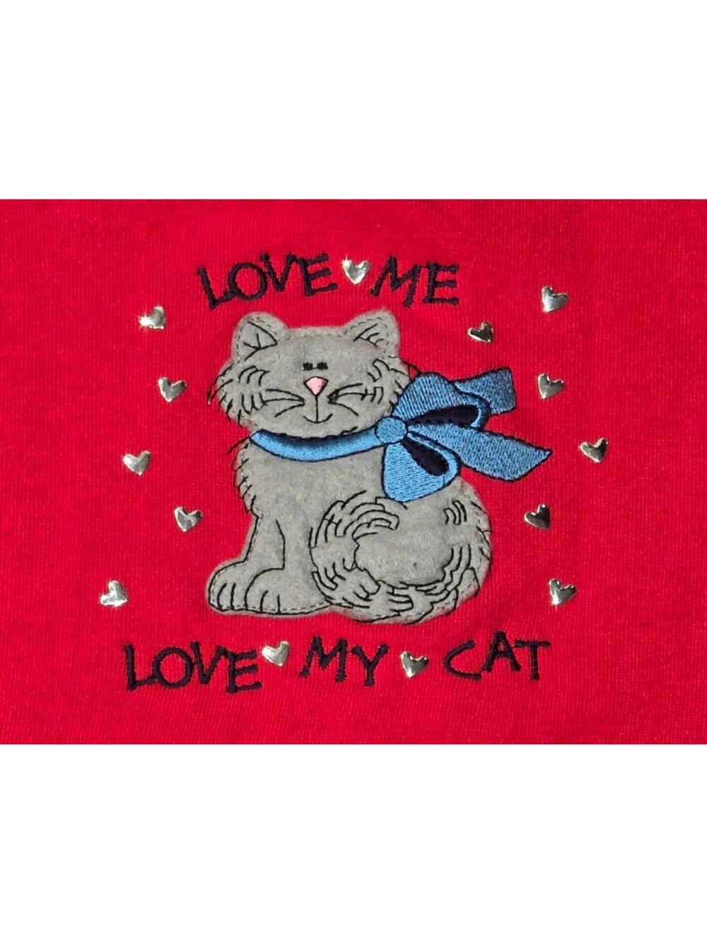 M&C Sportswear Vintage LOVE ME LOVE MY CAT Embroidered Sweatshirt